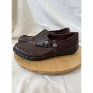 Clarks Collection Womens Brown Leather Button Loafers Shoes 260630673100 Size 10